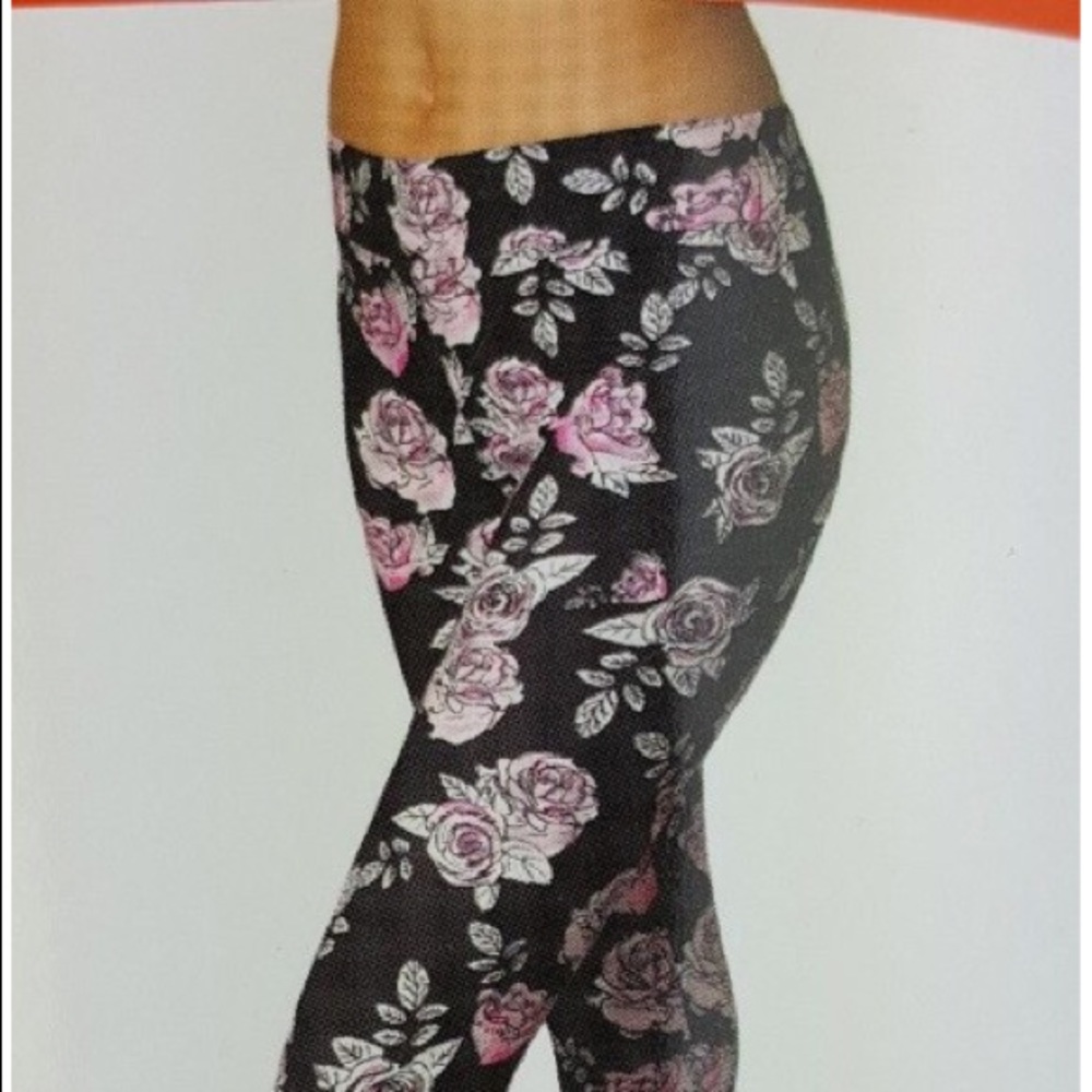 Black Floral Leggings Small